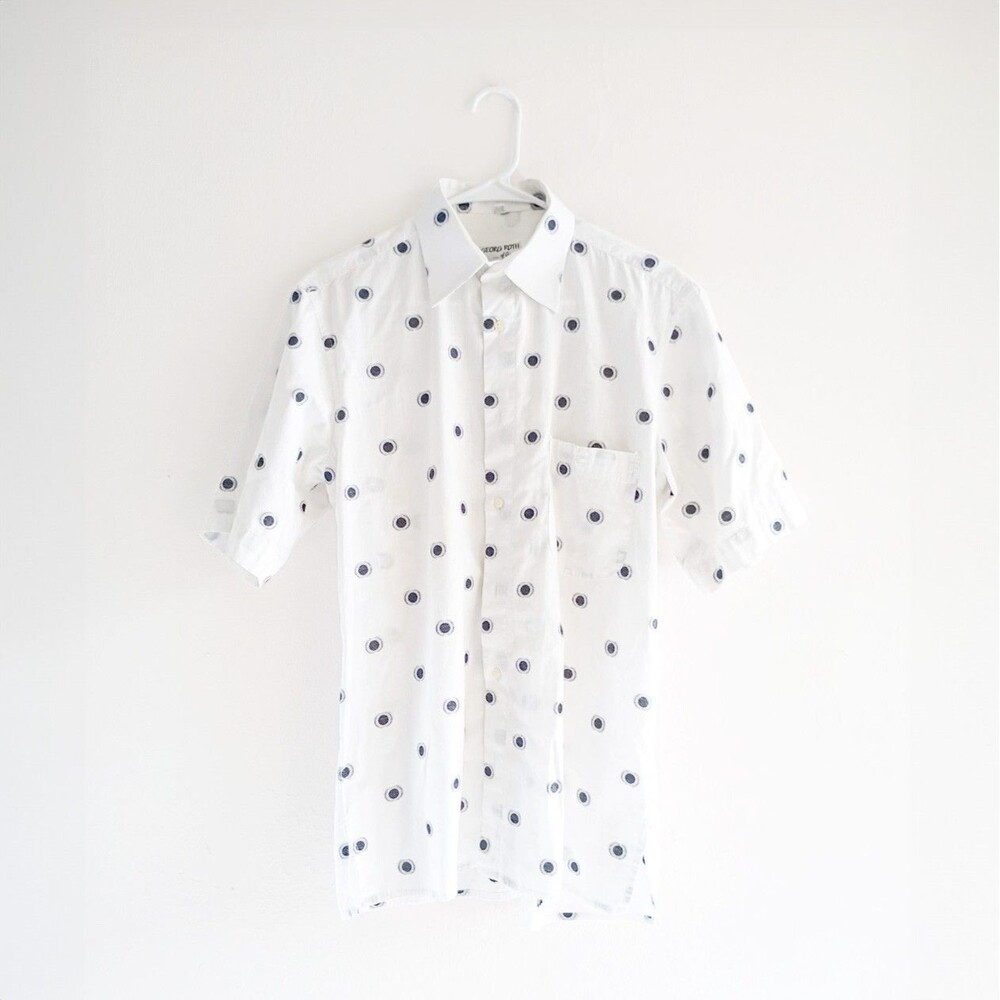 Georg Roth of Germany Men’s Shirt M 39/40 White Polka Dot Short Sleeve